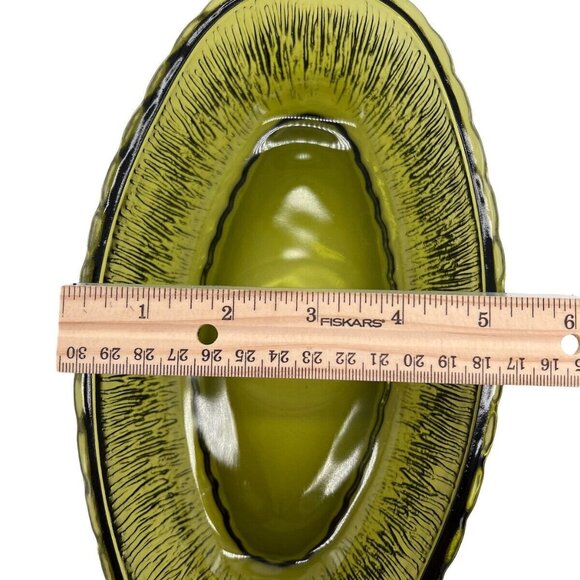 F.T.D. 1975 Bowl Avacado Rippled Glass Green Oval Serving MCM - Picture 7 of 11